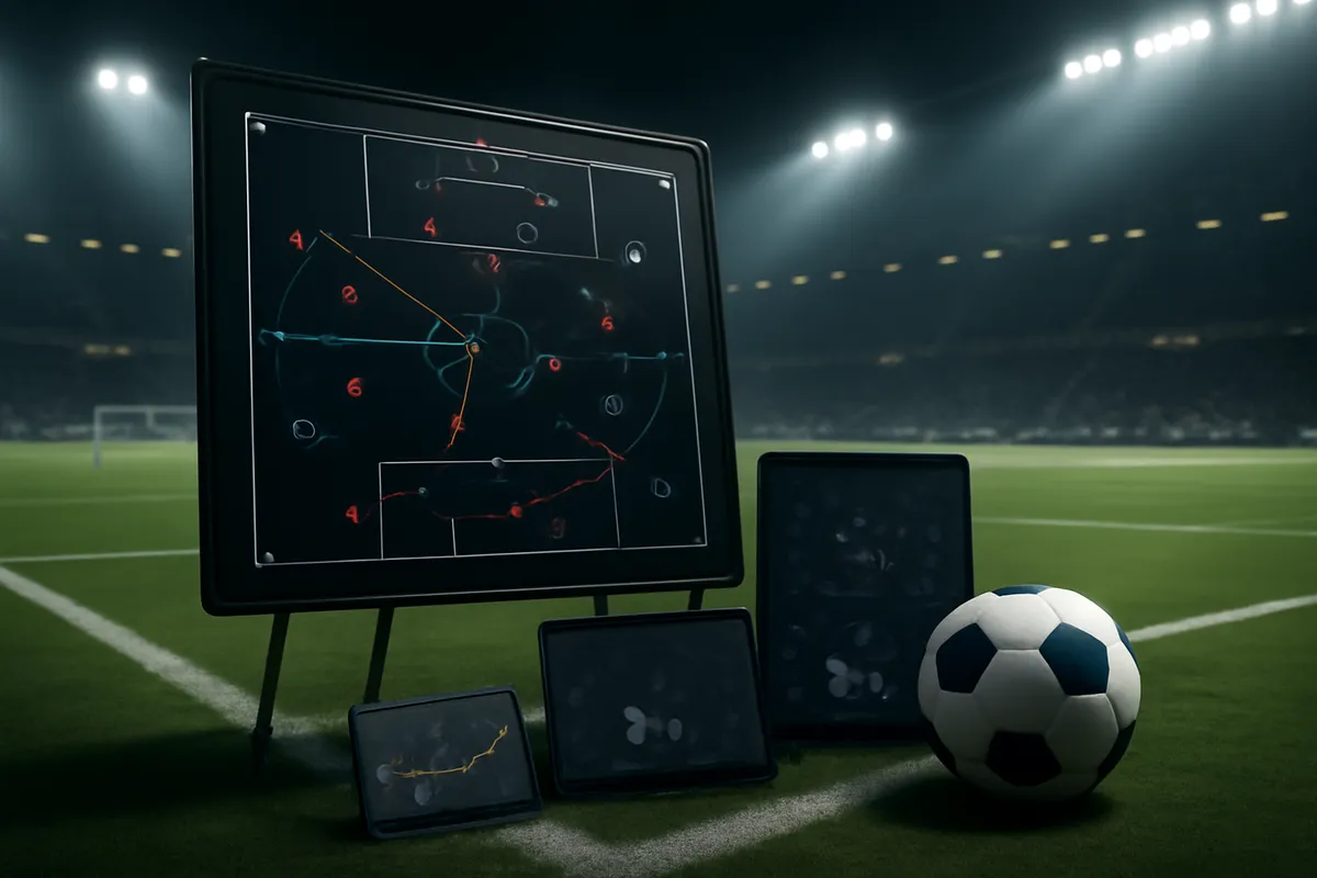 Ilustración editorial generada con IA — Cómo Analizar un Partido de Fútbol: Táctica, Forma y Lesiones Explicadas