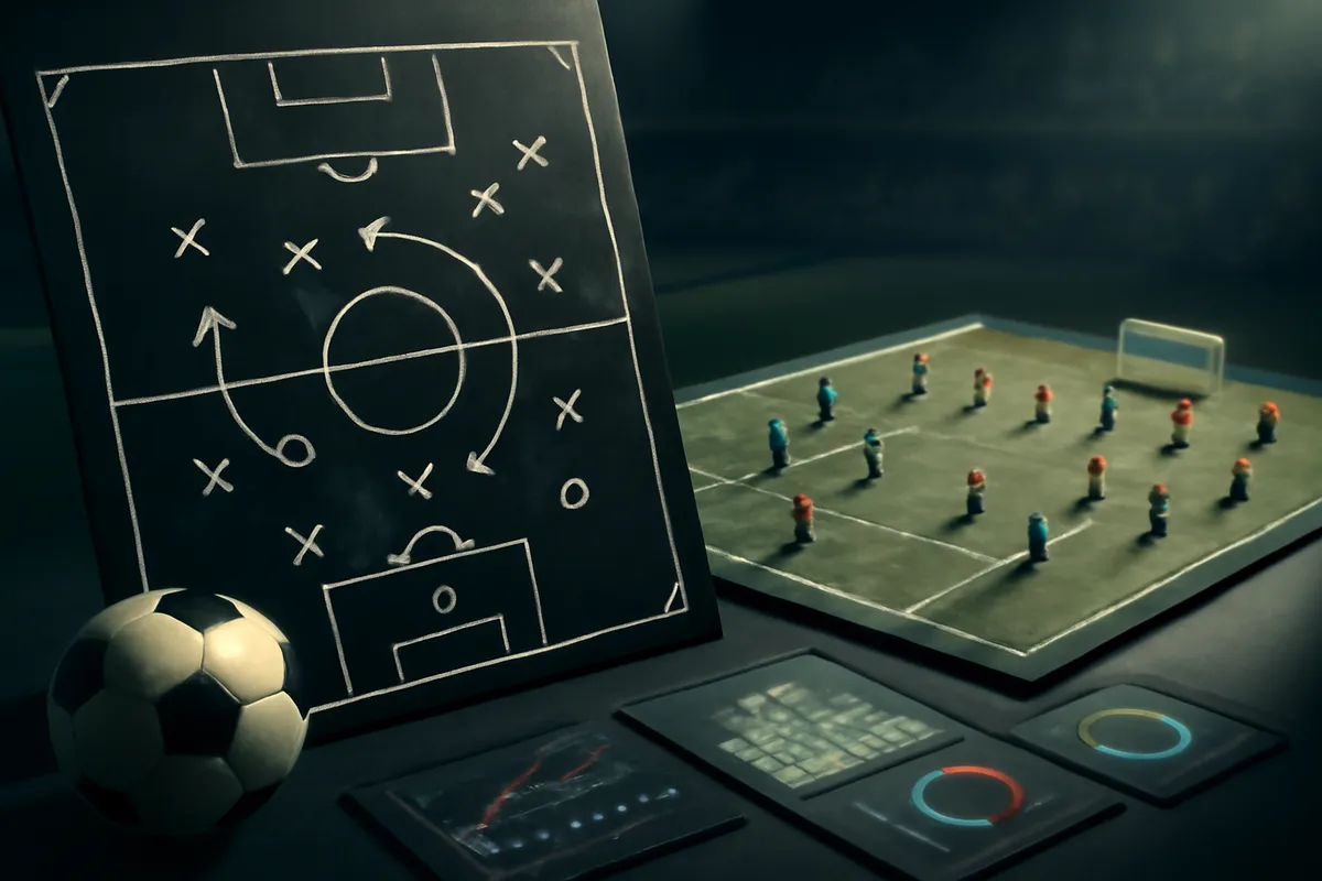 Ilustración editorial generada con IA — Análisis de Partidos de Fútbol para Principiantes: Cómo Usar la Forma, el Historial de Enfrentamientos y las Estadísticas del Equipo