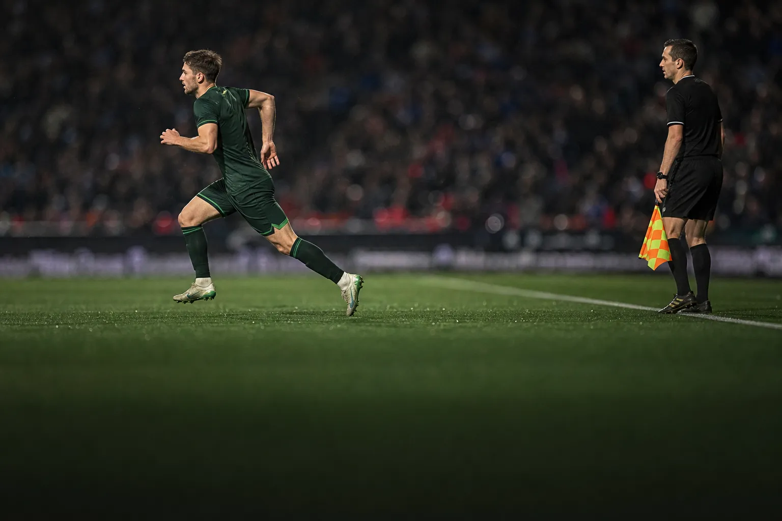 AI-generated editorial illustration — How semi-automated offside works in football