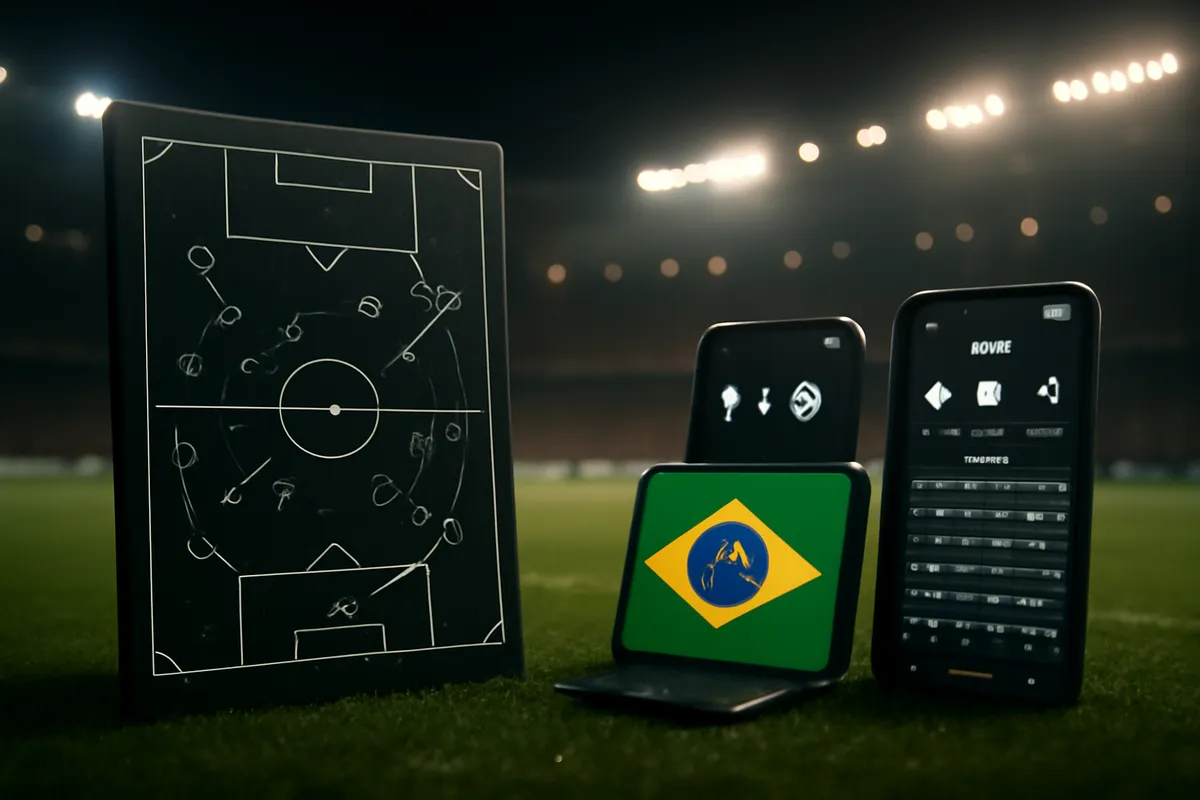 Ilustración editorial generada con IA — Cómo seguir los pronósticos de fútbol en vivo y resultados en Brasil en tiempo real